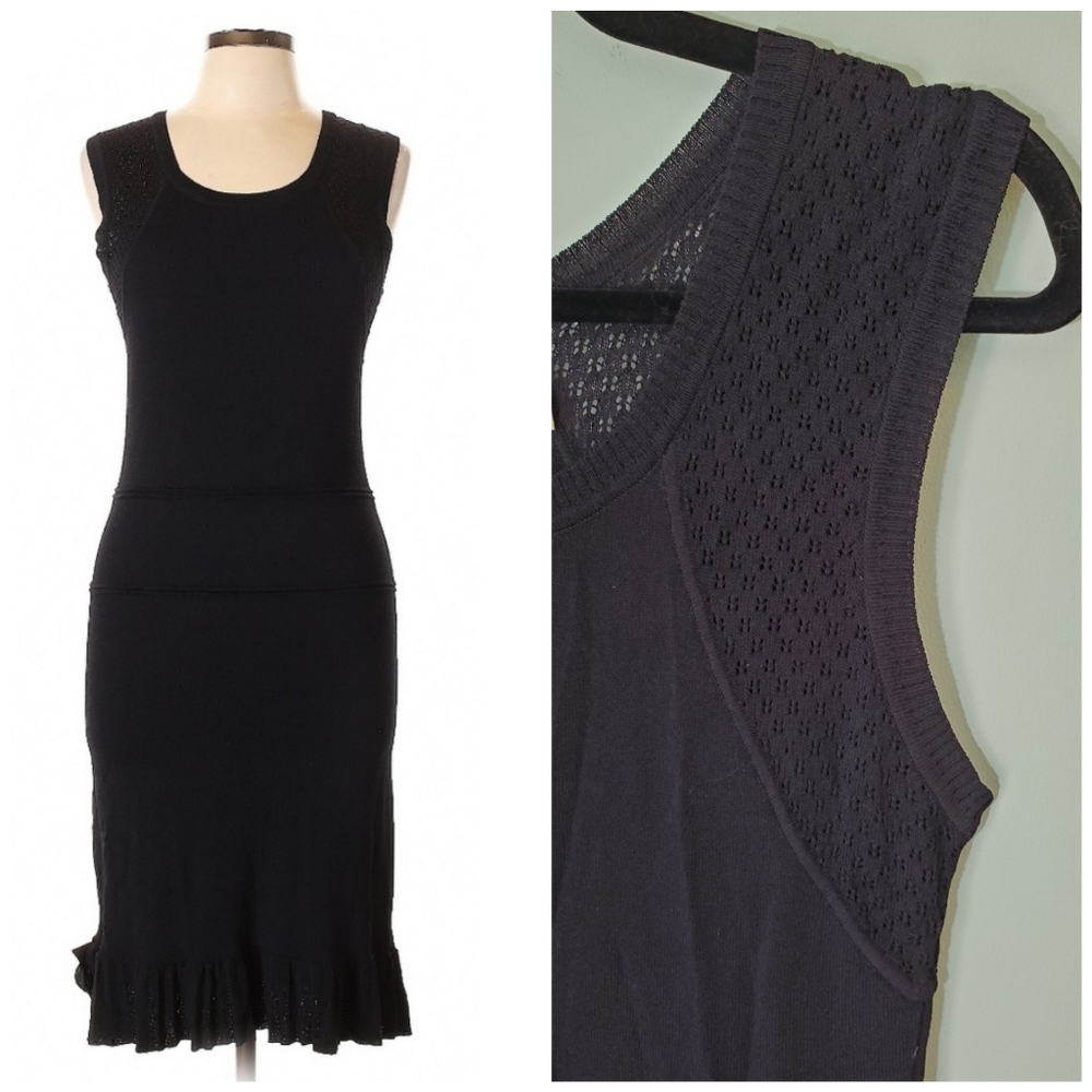 ERIN Erin Fetherston Black Knit Sheath Dress Large | Sleeveless Classic Elegant